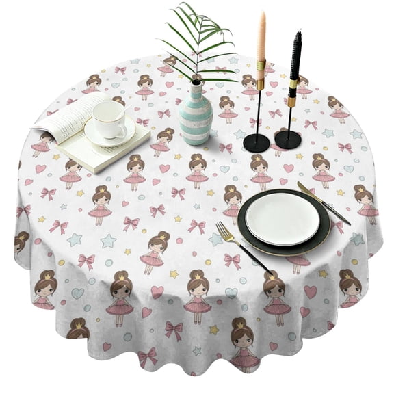 Ballet Princess Pattern Round Tablecloth 60"x60",Wrinkle Wipeable Table Cloth for Kitchen Dining Room Picnic Patio Party