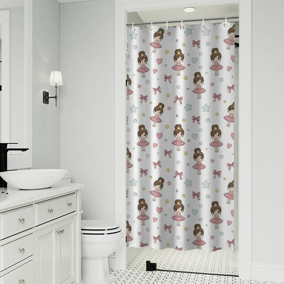 Ballet Princess Pattern Shower Curtain 36"x72" ,Bathroom Decorative Shower Curtains Set with 12 Hooks,Modern Waterproof Washable Shower Curtain