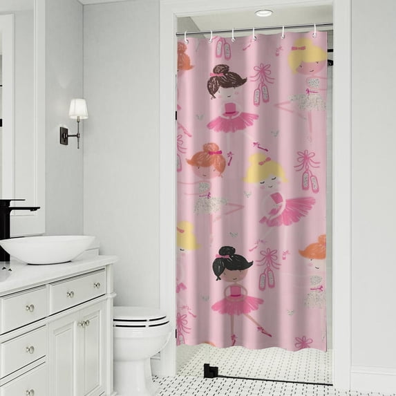 Ballet Princess Pattern Shower Curtain 36"x72" ,Bathroom Decorative Shower Curtains Set with 12 Hooks,Modern Waterproof Washable Shower Curtain