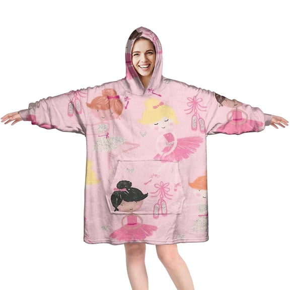 Ballet Princess Pattern Wearable Oversized Blanket,Wearable Blanket Hoodie for Adults,Cozy Hooded Blankets with Super Pockets,Super Warm Fuzzy Pullover for Women & Men