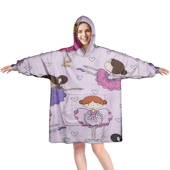 Ballet Princess Pattern Wearable Oversized Blanket,Wearable Blanket Hoodie for Adults,Cozy Hooded Blankets with Super Pockets,Super Warm Fuzzy Pullover for Women & Men
