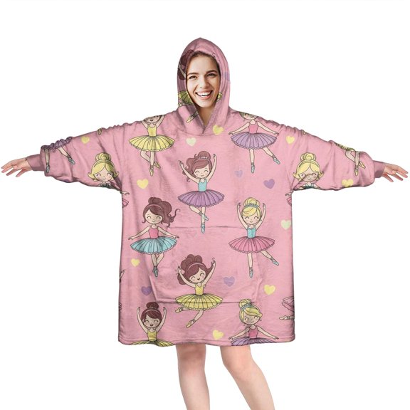 Ballet Princess Pattern Wearable Oversized Blanket,Wearable Blanket Hoodie for Adults,Cozy Hooded Blankets with Super Pockets,Super Warm Fuzzy Pullover for Women & Men
