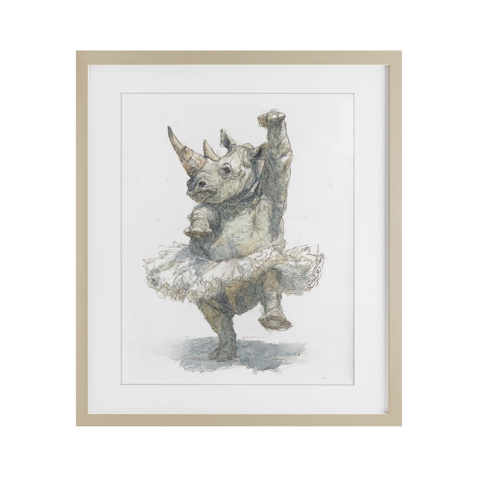 Ballet Rhino Tutu Birch Framed Print Under Glass, design by Ziwei Li