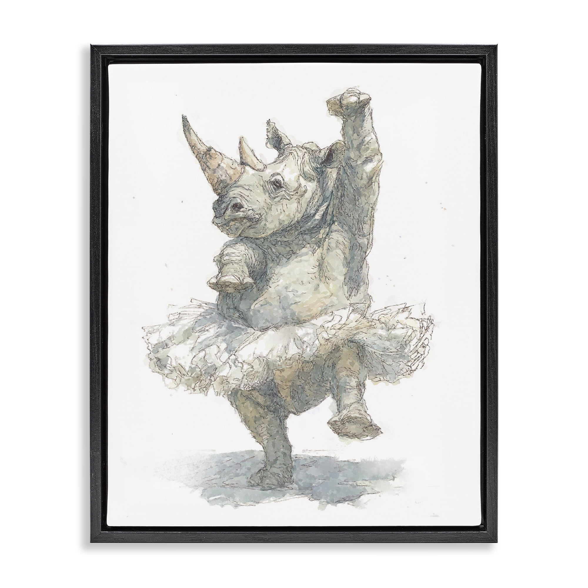 Ballet Rhino Tutu Black Framed Floater Canvas Wall Art, design by Ziwei Li