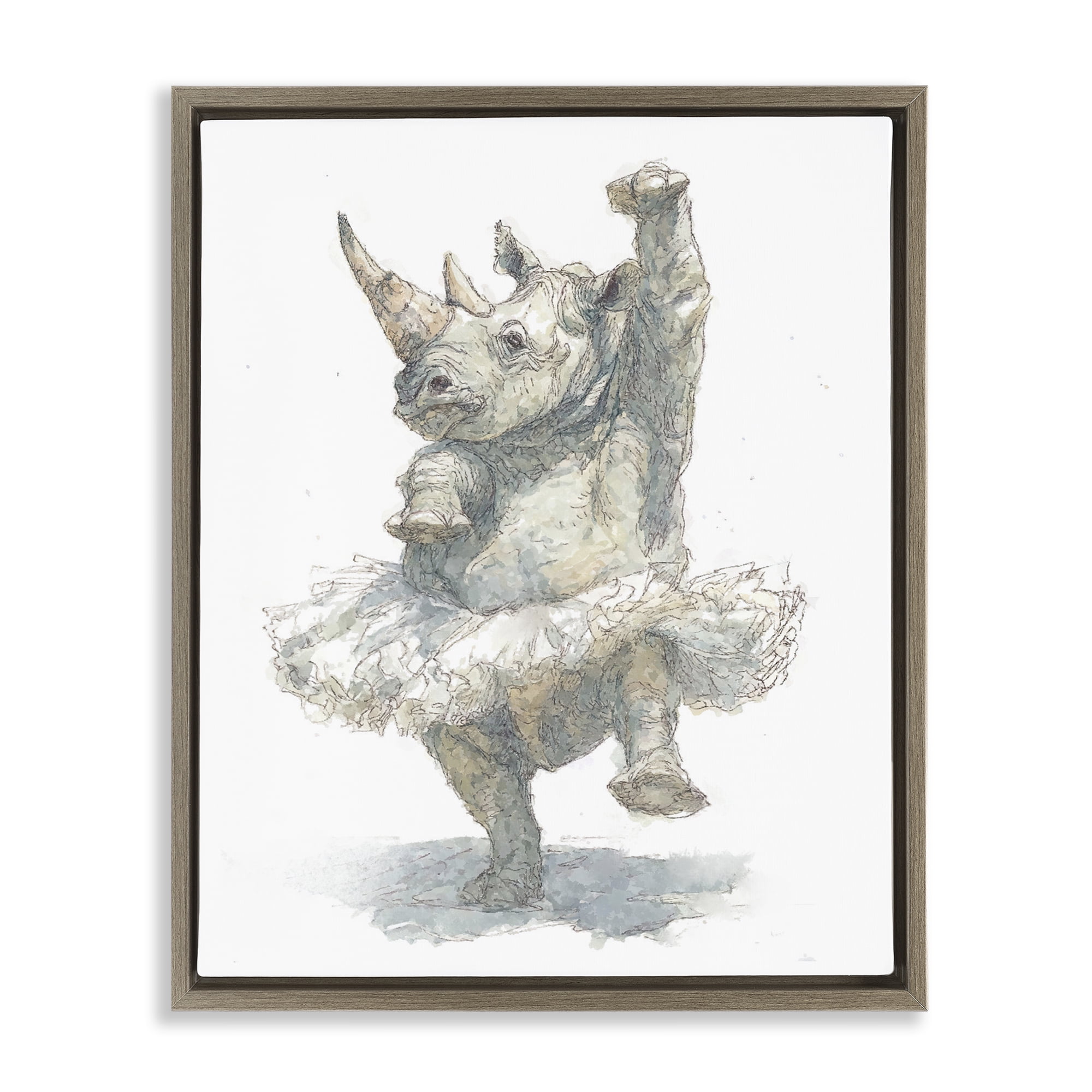 Ballet Rhino Tutu Brown Framed Floater Canvas Wall Art, design by Ziwei Li
