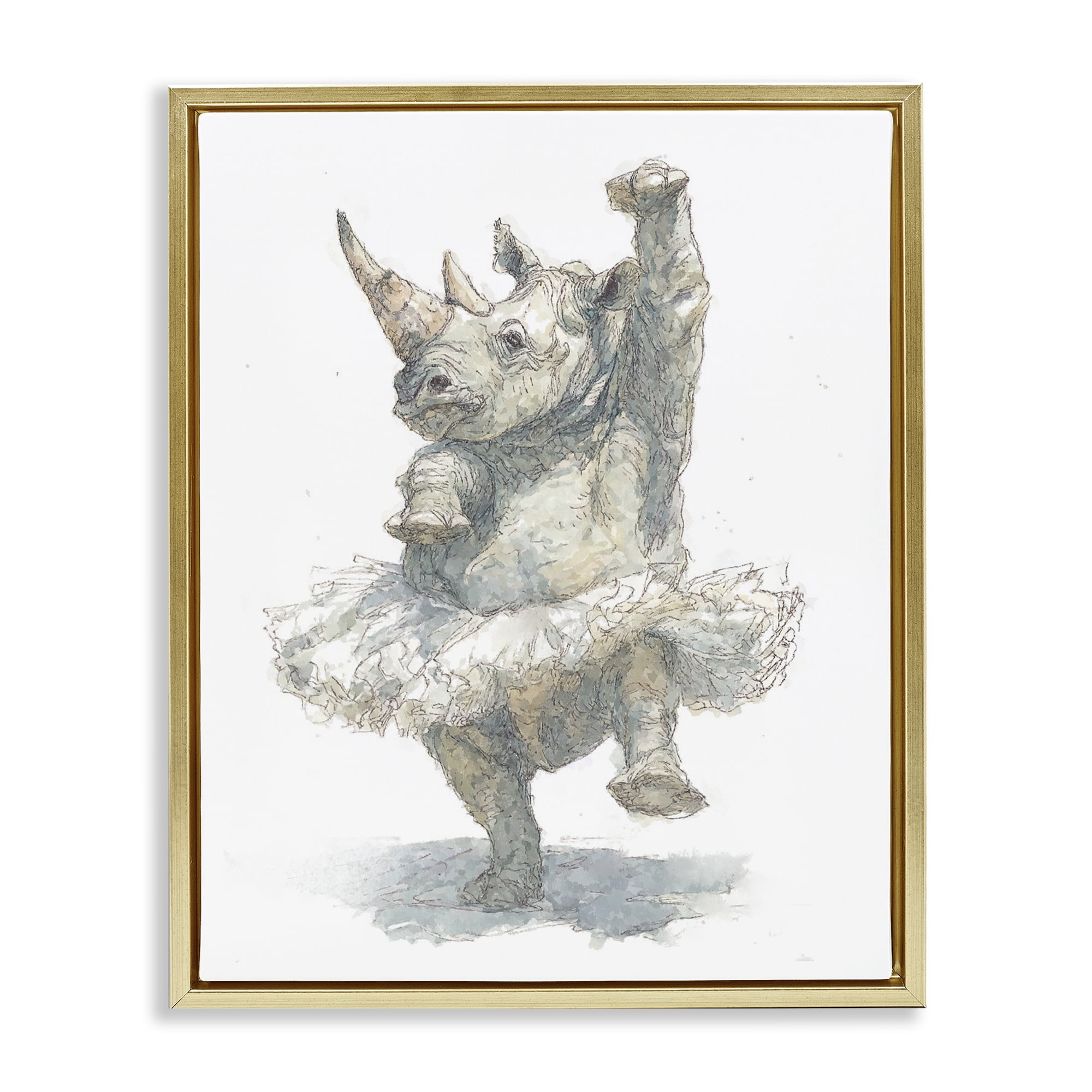 Ballet Rhino Tutu Gold Framed Floater Canvas Wall Art, design by Ziwei Li