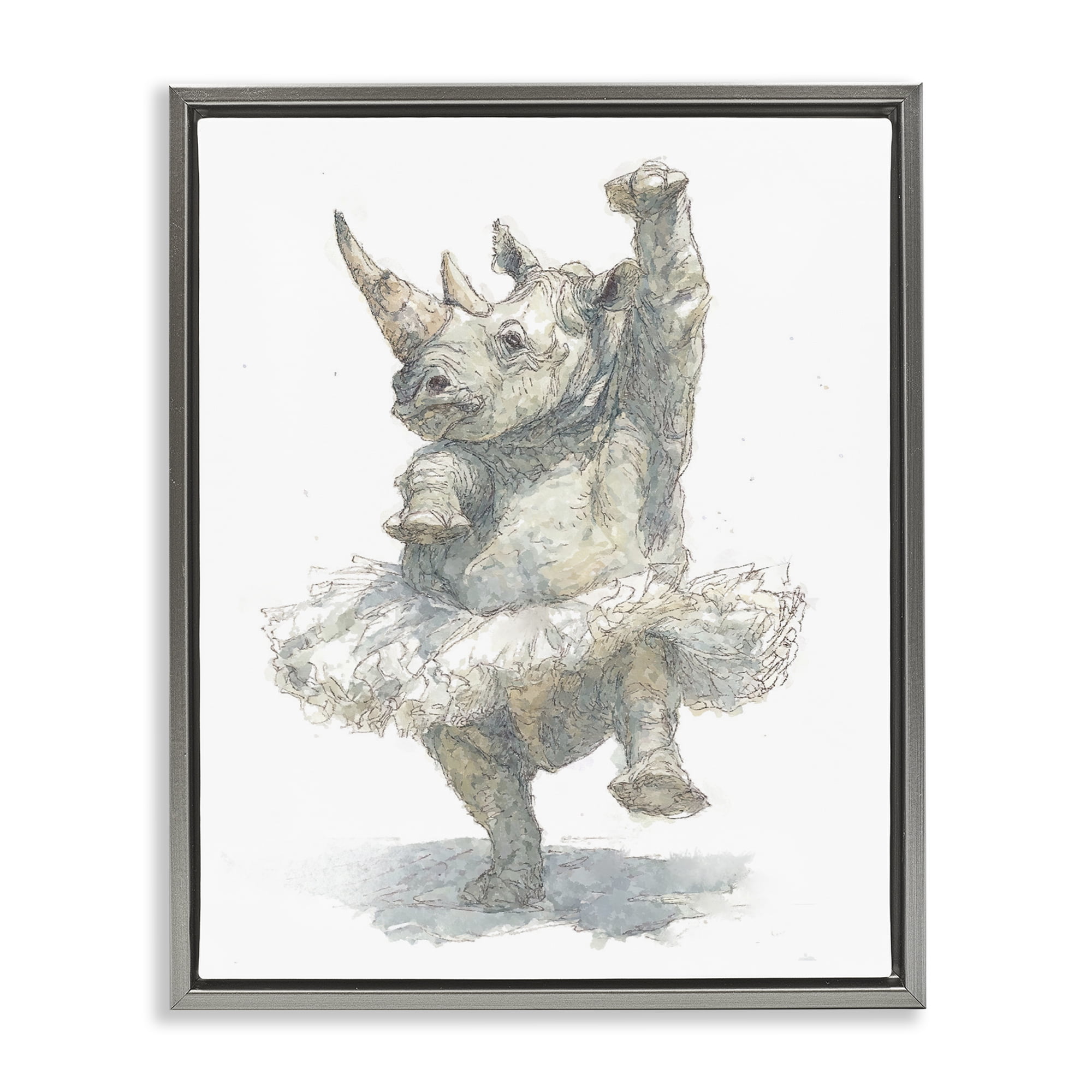 Ballet Rhino Tutu Gray Framed Floater Canvas Wall Art, design by Ziwei Li