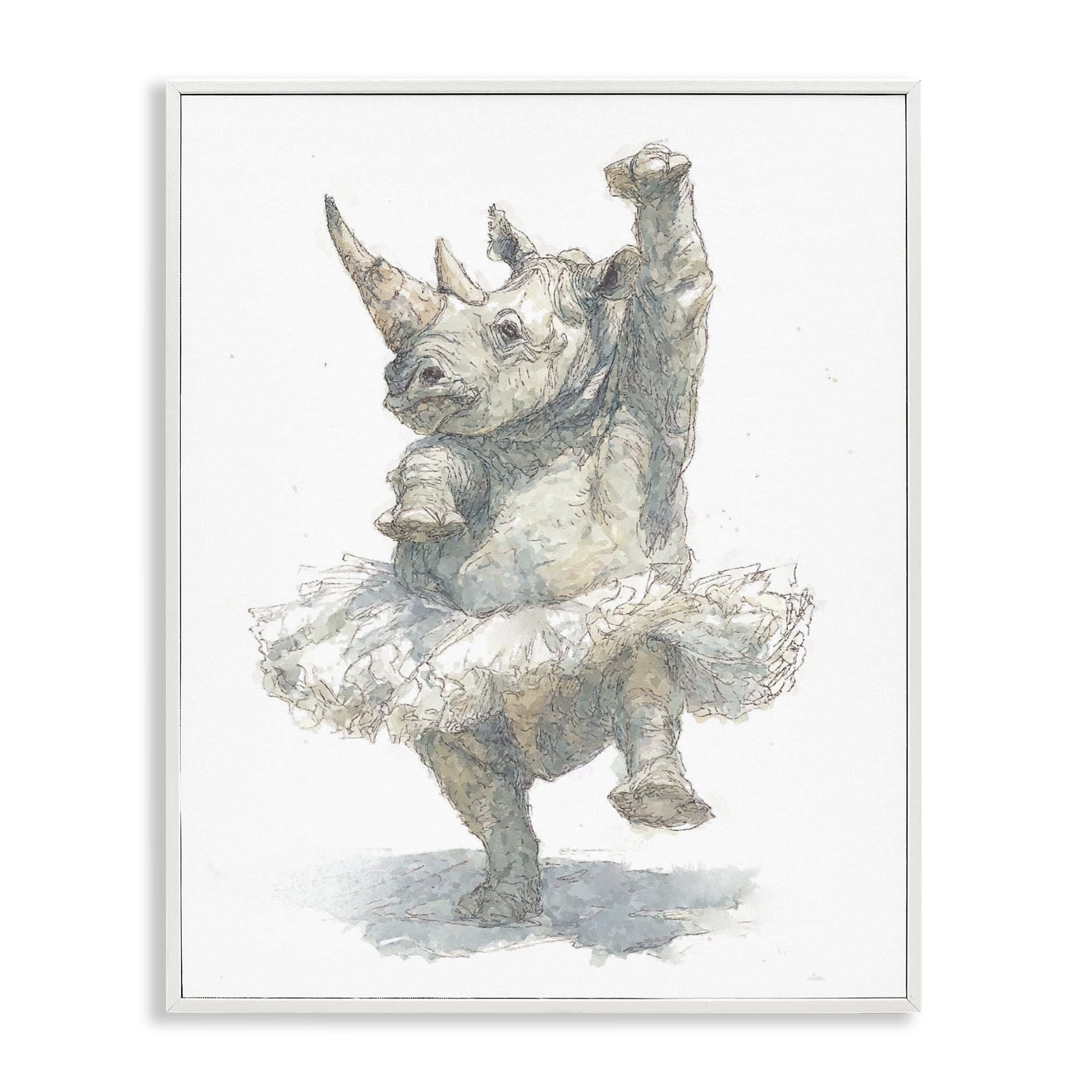 Ballet Rhino Tutu White Framed Giclee Art, design by Ziwei Li