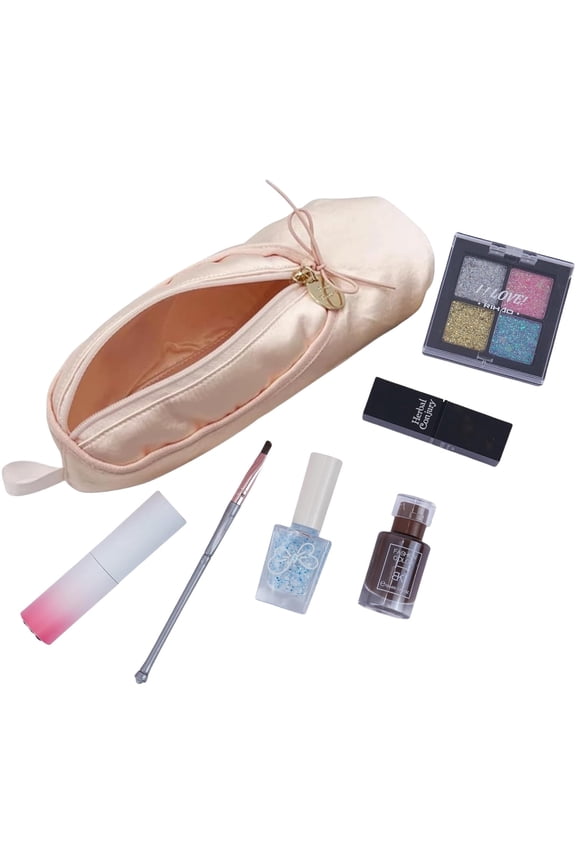 Ballet Shoe Fabric Cosmetic Bags with Zipper, Pink, 1 Piece