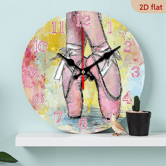 Ballet Shoe Wall Clock - Silent Movement, Wooden Round Design for Home Decor Gifts, Battery Operated (AA Not Included), Creative, Room Decor 10Inch