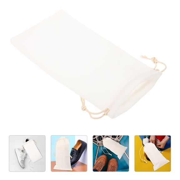 Amosfun White Portable Drawstring Shoe Storage Bag, 1 Pack, Compact 10.2x5.3x0.08in Travel Organizer