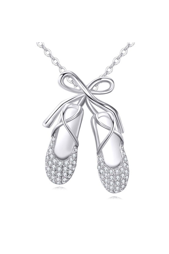 Ballet Shoes Necklace 925 Sterling Silver Ballerina Pendant Bow Tie Jewelry Gifts for Women Ballet Lovers