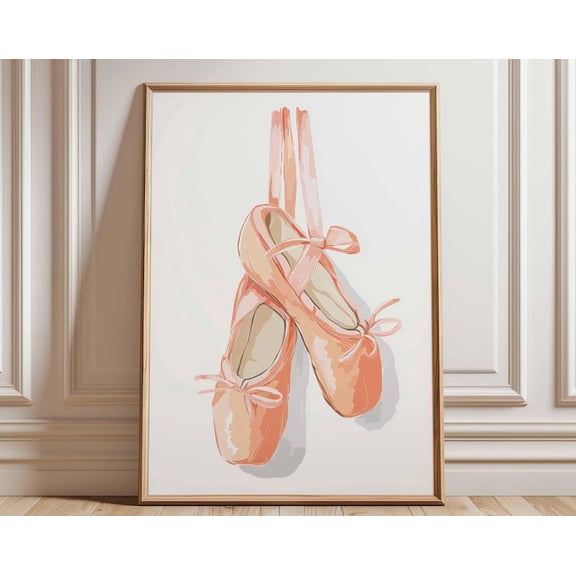 Ballet Shoes Pink Ballerina Slippers Wall Art Print, Unframed Paper Poster 8x10in