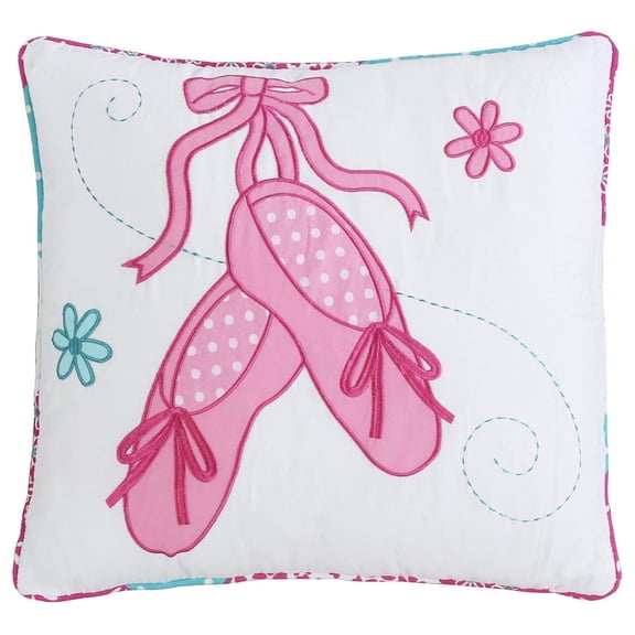 Ballet Shoes Square Throw Pillow, Pink White Embroidered Print Decorative Pillow (Shoes, Decor Pillow - 1 pc)