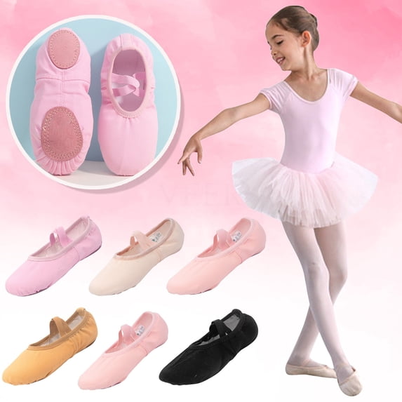 Ballet Shoes for Girls-Soft Canvas Dance Slippers with Non- Soles, Ideal Ballet Flats for Toddlers and Kids
