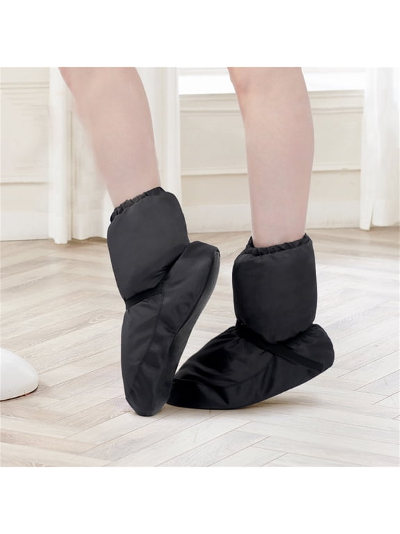 Ballet Shoes for Girls Warm Lined Boots Soft Sole Practice Shoes, Solid Color Winter Fleece Thickened Cotton Black XL