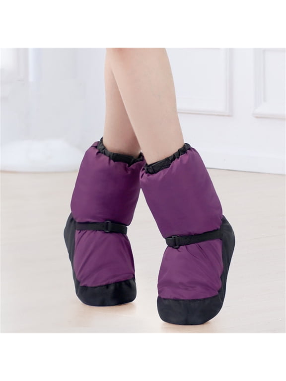Ballet Shoes for Girls Warm Lined Boots Soft Sole Practice Shoes, Solid Color Winter Fleece Thickened Cotton Purple S