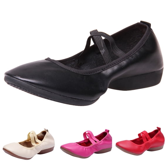 Ballet Shoes for Women Soft Leather Elastic Strap Tap Dance Slippers Close Toe Slides Summer Outdoor Flat Shoes Red Size 8