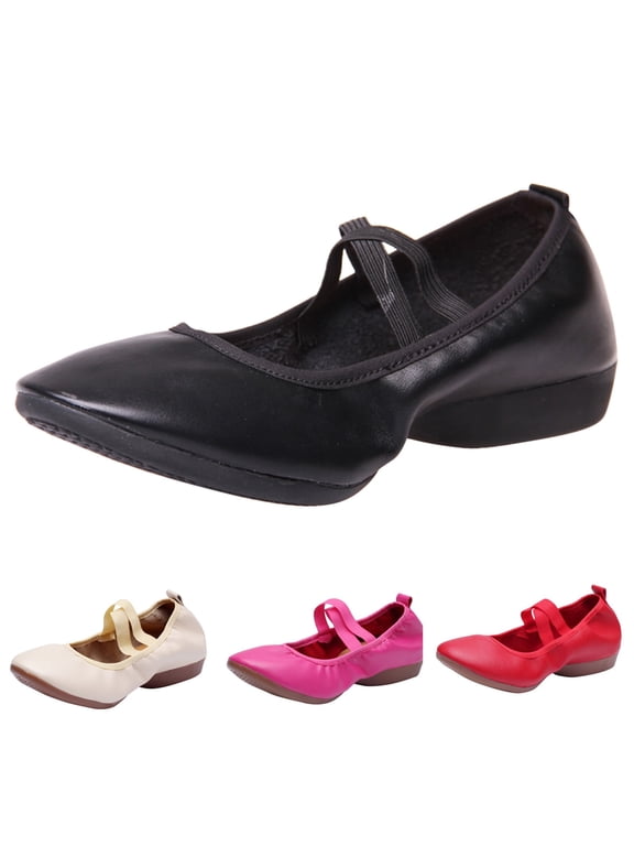 Ballet Shoes for Women Soft Leather Elastic Strap Tap Dance Slippers Close Toe Slides Summer Outdoor Flat Shoes White Size 6.5