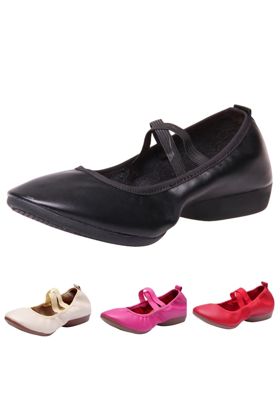 Ballet Shoes for Women Soft Leather Elastic Strap Tap Dance Slippers Close Toe Slides Summer Outdoor Flat Shoes White Size 7.5
