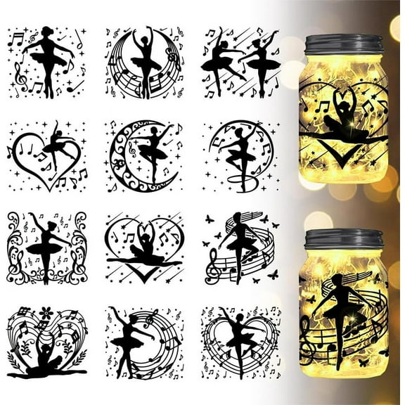 Ballet Silhouette Window Cutout Paper Lady Dance Plastic Lantern Jar Decals Paper for Lighting Decoration Paper Cut Light Box Home Decor