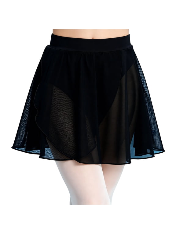 Ballet Skirts for Girls Solid Color Elastic Waist Soft Mesh Layered Tutu Skirt, Ballet Training Recital Black 12-14 Years
