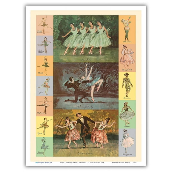 Ballet - Sleeping Beauty - Swan Lake - Le Beau Danube - Vintage Dance Poster c.1959 - Master Art Print (Unframed) 9in x 12in