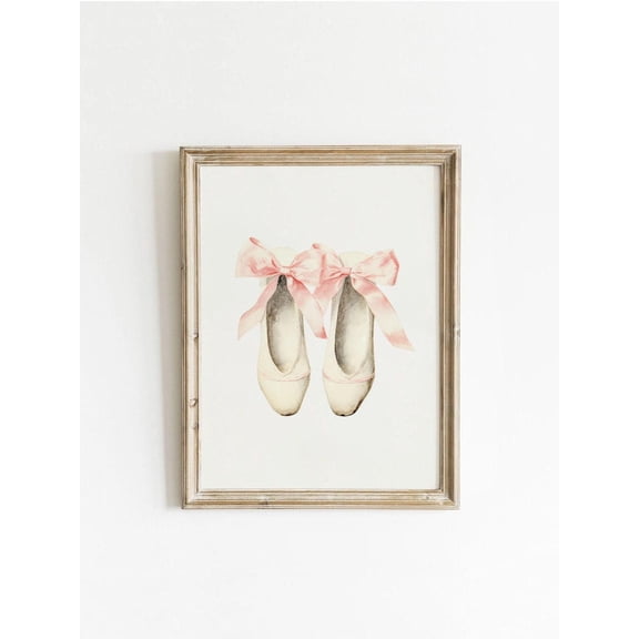 Ballet Slipper Art Vintage Retro Pink Ballerina Decor, Unframed Paper Poster 8x10in