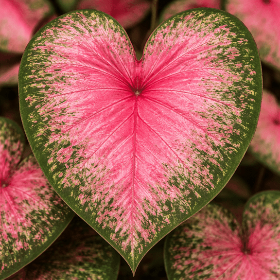Ballet Slipper Caladium Bulbs Pink and Green Heart-Shaped Foliage Shade Loving Ornamental Caladium for Gardens, Containers and Landscaping (2 Bulbs)