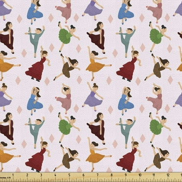 Ambesonne Ballet Fabric by the Yard Upholstery, Dancer Girls Colorful, 1 Yard, Multicolor