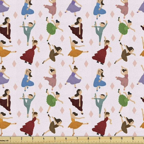 Ambesonne Ballet Fabric by the Yard Upholstery, Dancer Girls Colorful, 2 Yards, Multicolor
