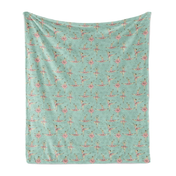 Ballet Soft Flannel Fleece Blanket, Ballerinas Dancing in Various Poses Fine Arts Theme Theatrical Activity, Cozy Plush for Indoor and Outdoor Use, 60" x 80", Seafoam Pale Pink Cream, by Ambesonne