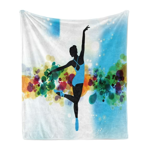 Ballet Soft Flannel Fleece Blanket, Inspirational Ballerina Dancing Digital Vibrant Bubbles Color Circles Illustration, Cozy Plush for Indoor and Outdoor Use, 60" x 80", Multicolor, by Ambesonne