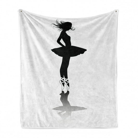 Ballet Soft Flannel Fleece Blanket, Silhouette of Woman Dancer on Stage with Tutu Body Beauty Musical Entertainment, Cozy Plush for Indoor and Outdoor Use, 50" x 60", Black and White, by Ambesonne