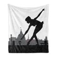 thumbnail image 1 of Ballet Soft Flannel Fleece Throw Blanket, Silhouette of Little Ballerina Girl Dancing on the Roof Top, Cozy Plush for Indoor and Outdoor Use, 60" x 80", Charcoal Grey Dimgray, by Ambesonne, 1 of 5