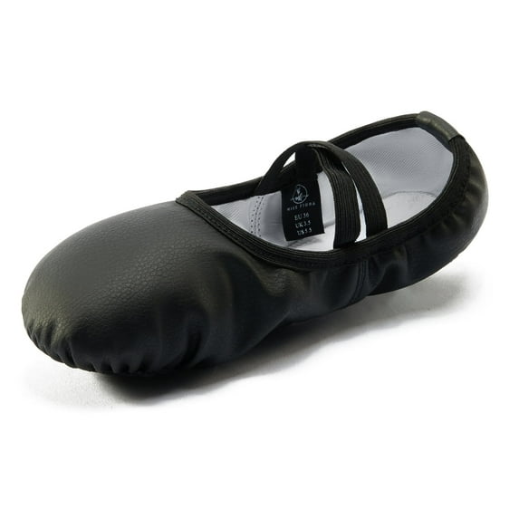 Ballet Soft PU Leather Dance Shoes No-Tie Ballerina Slippers for Women Yoga Shoes(7,Black)