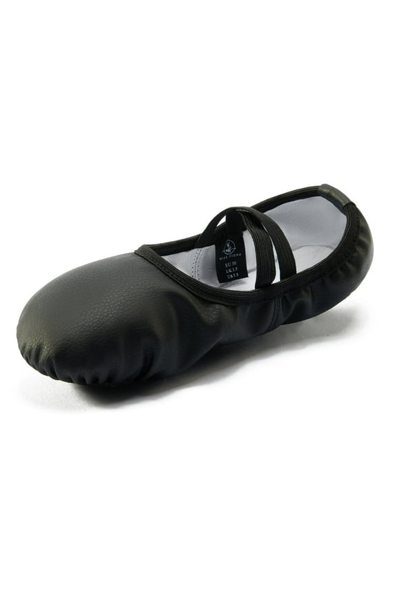 Ballet Soft PU Leather Dance Shoes No-Tie Ballerina Slippers for Women Yoga Shoes(8,Black)