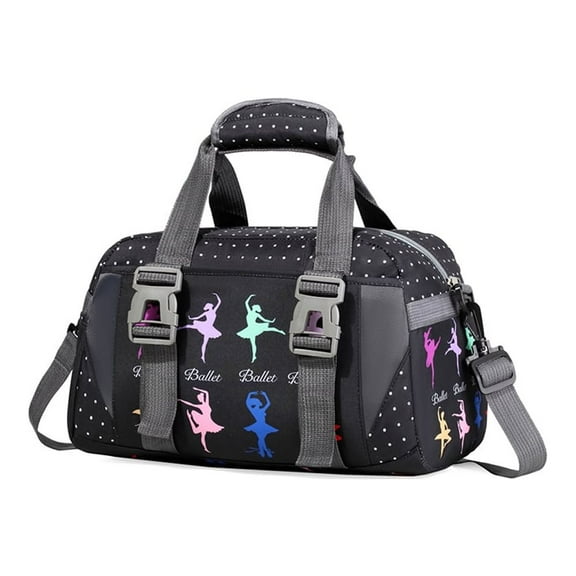 Ballet Sports Duffel Bag with Wet Pocket,Black Gym Bag for Women,Girls,Teens 15.7x8x9in