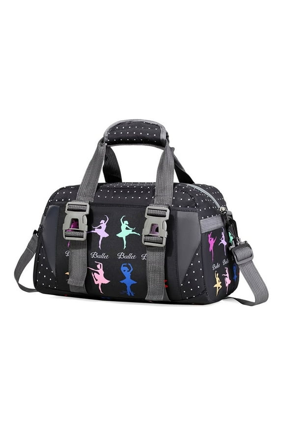 Ballet Sports Duffel Bag with Wet Pocket,Black Gym Bag for Women,Girls,Teens 15.7x8x9in