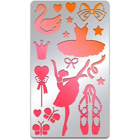 Ballet Stencils 7x4 Inch Ballet Dancers Ballerina Painting Drawing Template Ballet Shoes Stainless Steel Stencils for Craft Journal Scrapbooking gray