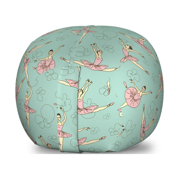 Ballet Storage Toy Bag Chair, Ballerinas Dancing in Various Poses Fine Arts Theme Theatrical Activity, Stuffed Animal Organizer Washable Bag, Small Size, Pink Seafoam, by Ambesonne