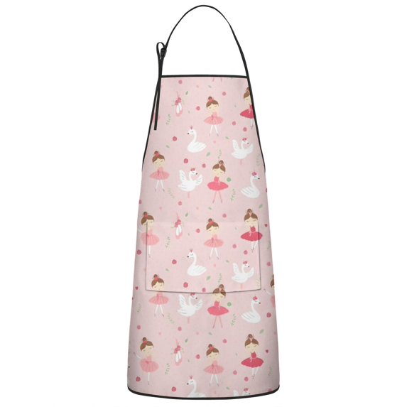Ballet Swan Princess Pattern Apron-Garden Aprons for Women with Pockets-Cotton Linen Waterproof Kitchen Cooking Gardening Aprons Adjustable for Kitchen,Cooking,BBQ and Salon 33x27 Inch