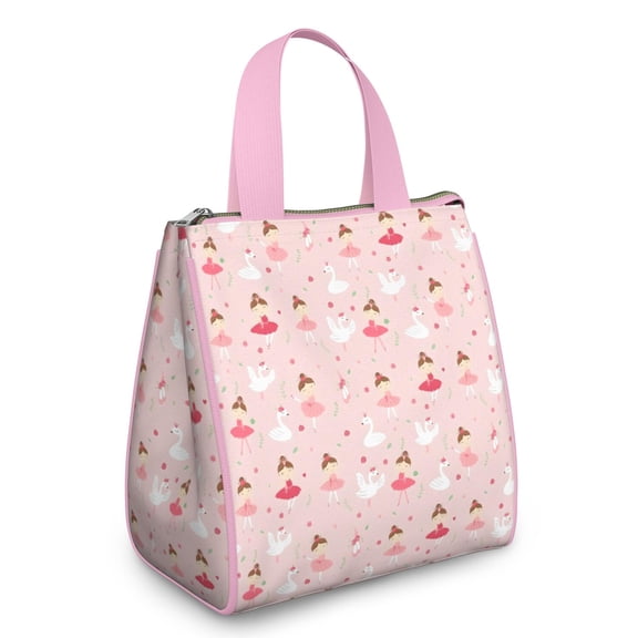 Ballet Swan Princess Pattern Insulated Lunch Bag for Women & Adults,Large Portable Soft Cooler Lunch Bag,Thermal Food Storage Tote with Pearl Cotton,8.66L,8.75x5.75x9.5 Inch