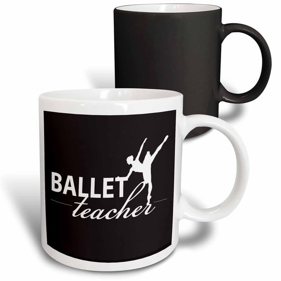 3drose, Ballet Teacher in White on Black Background, 11oz Magic Transforming Mug