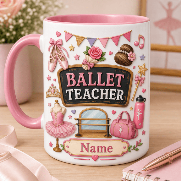 Ballet Teacher Mug Personalized with Name, Custom Dance Instructor Gift Coffee Cup