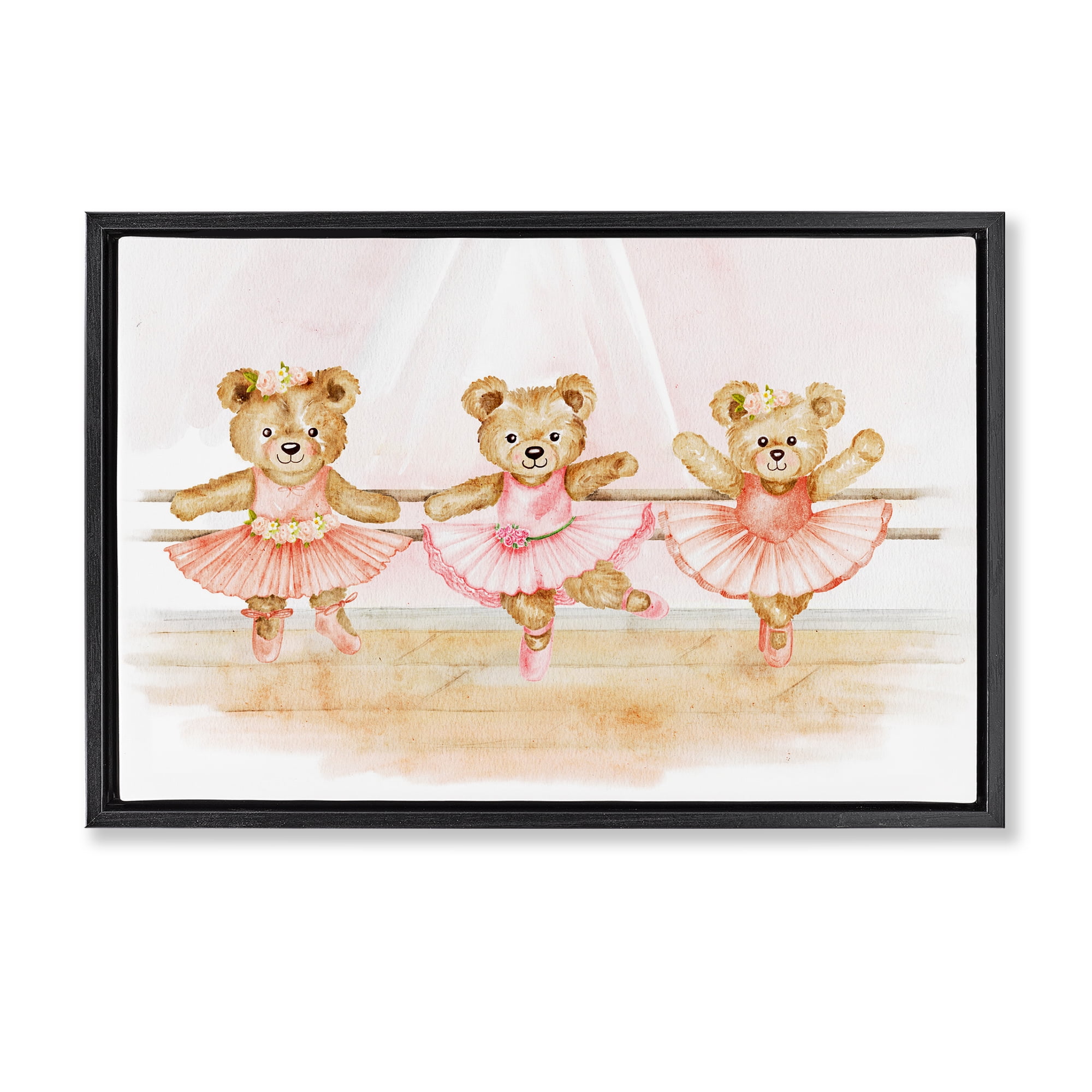 Ballet Teddies Triplet Black Framed Floater Canvas Wall Art, design by Amy Hall