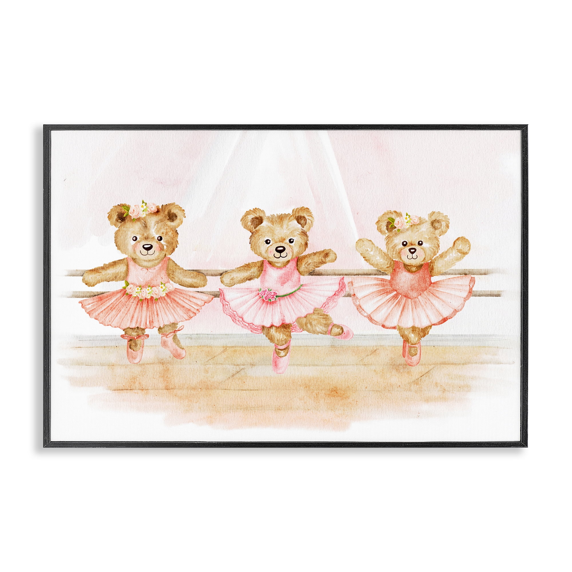 Ballet Teddies Triplet Black Framed Giclee Art, design by Amy Hall
