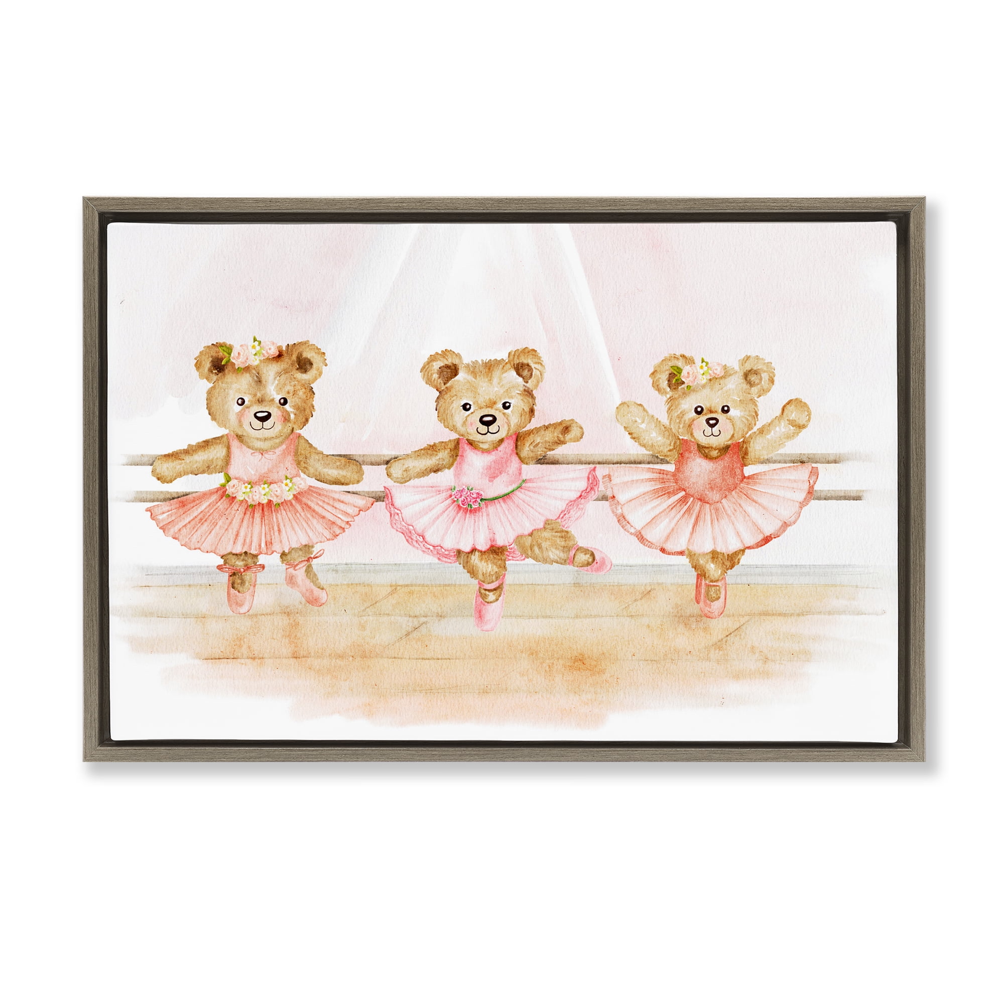 Ballet Teddies Triplet Brown Framed Floater Canvas Wall Art, design by Amy Hall