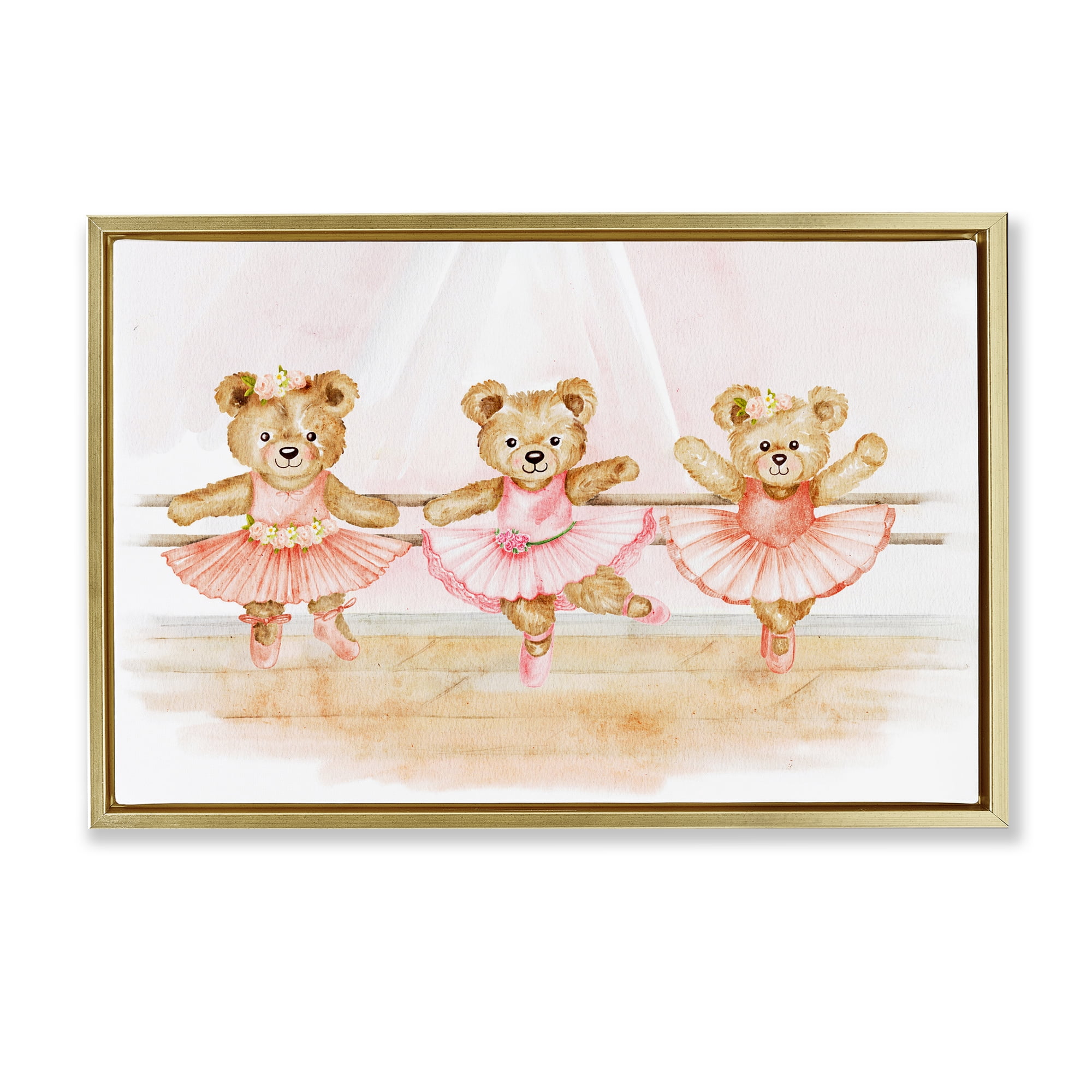 Ballet Teddies Triplet Gold Framed Floater Canvas Wall Art, design by Amy Hall