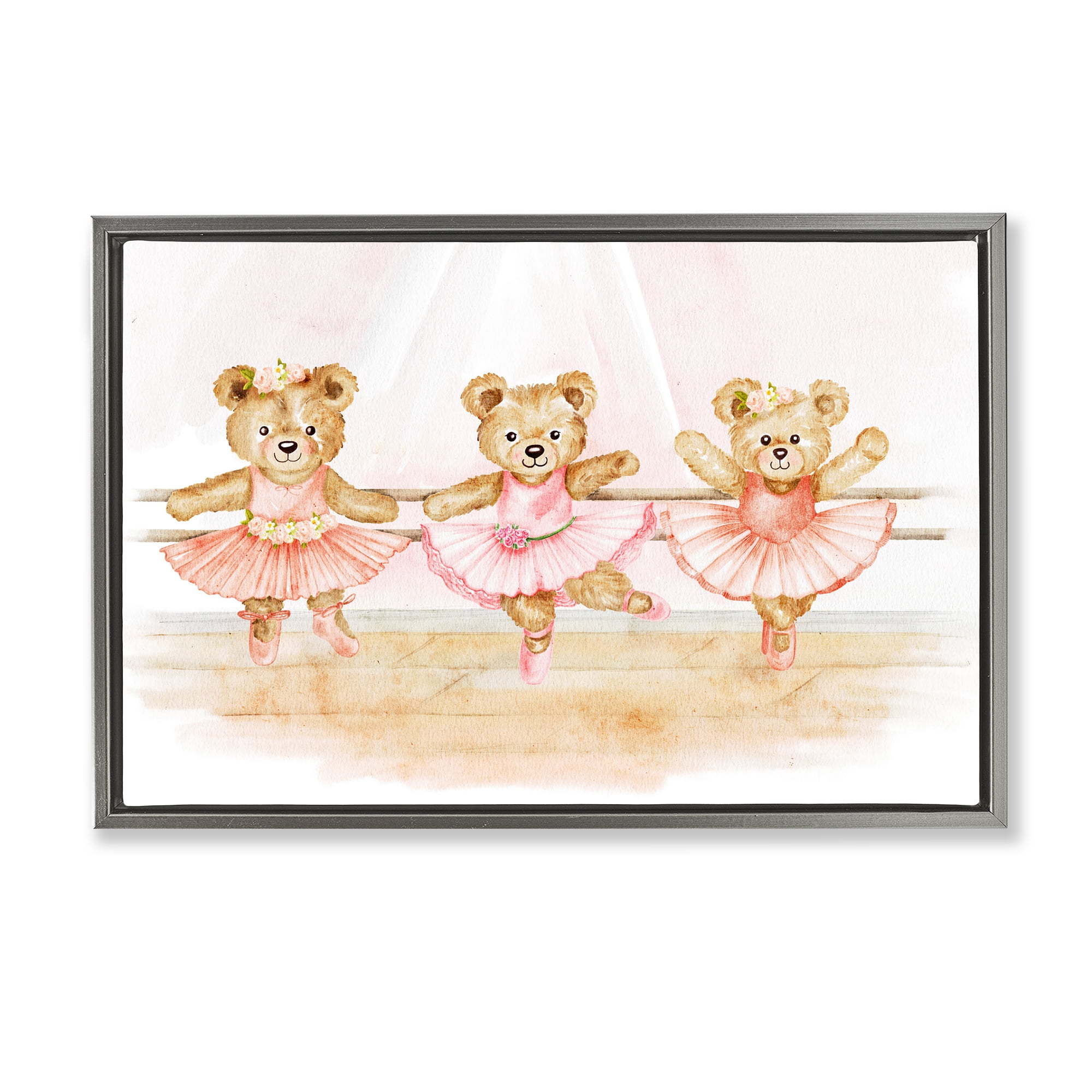 Ballet Teddies Triplet Gray Framed Floater Canvas Wall Art, design by Amy Hall